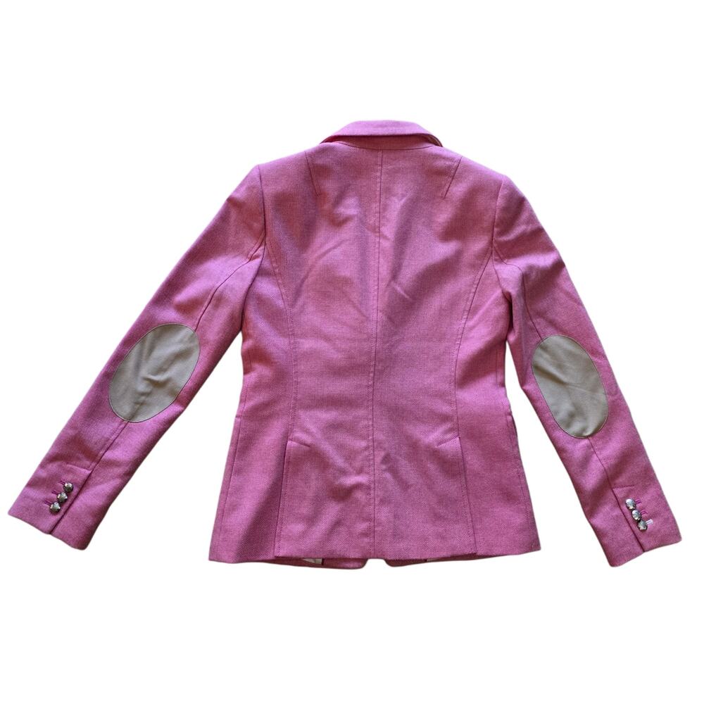 Pink Blazer Size 4 Banana Republic Jacket Wool Herringbone Elbow Patches - Picture 10 of 11